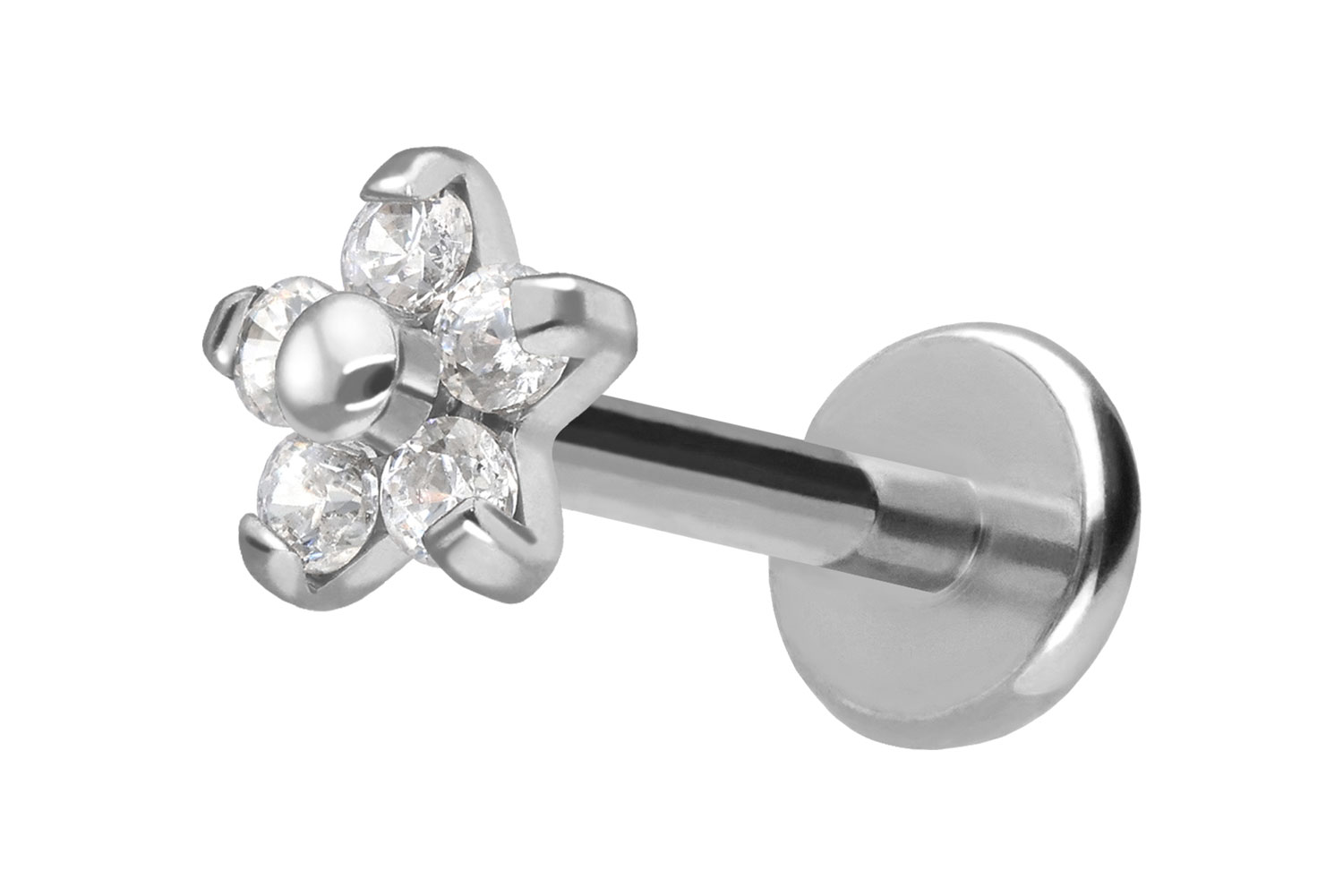 Titan Labret Piercing mit Push Fit BLUME MIT 5 KRISTALLEN